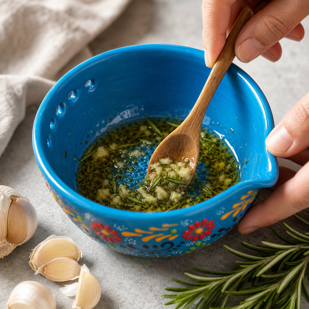 2-in-1 Turkish Ceramic Garlic Grater & Herb Stripper Bowl – Handmade Kitchen Essential