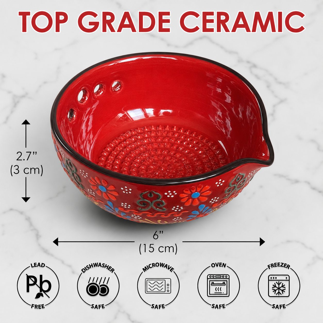 2-in-1 Turkish Ceramic Garlic Grater & Herb Stripper Bowl – Handmade Kitchen Essential