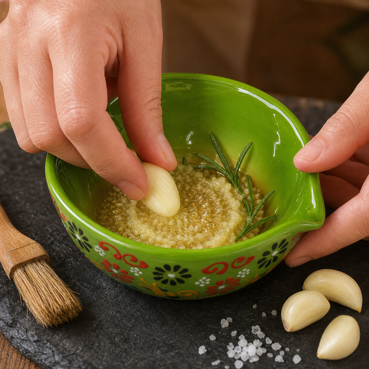2-in-1 Turkish Ceramic Garlic Grater & Herb Stripper Bowl – Handmade Kitchen Essential