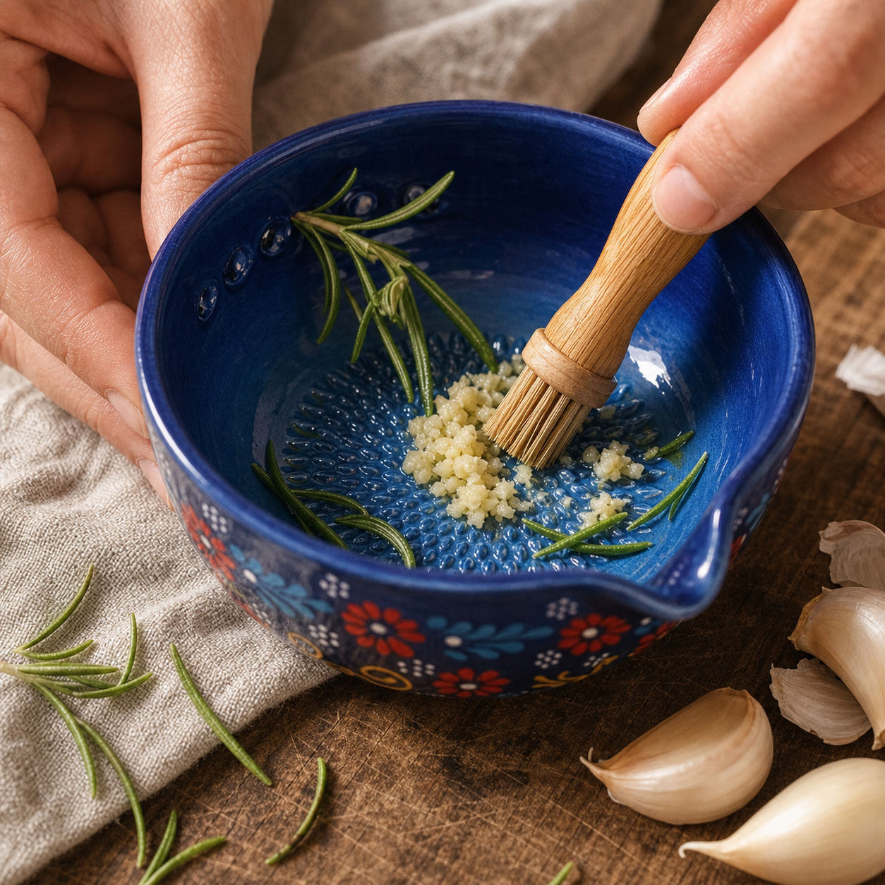 2-in-1 Turkish Ceramic Garlic Grater & Herb Stripper Bowl – Handmade Kitchen Essential