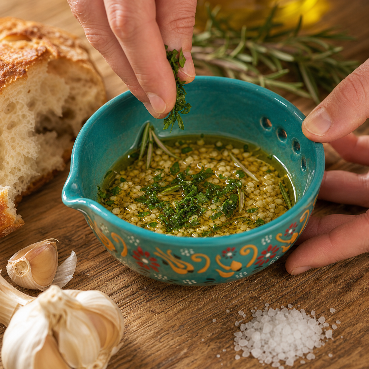 2-in-1 Turkish Ceramic Garlic Grater & Herb Stripper Bowl – Handmade Kitchen Essential
