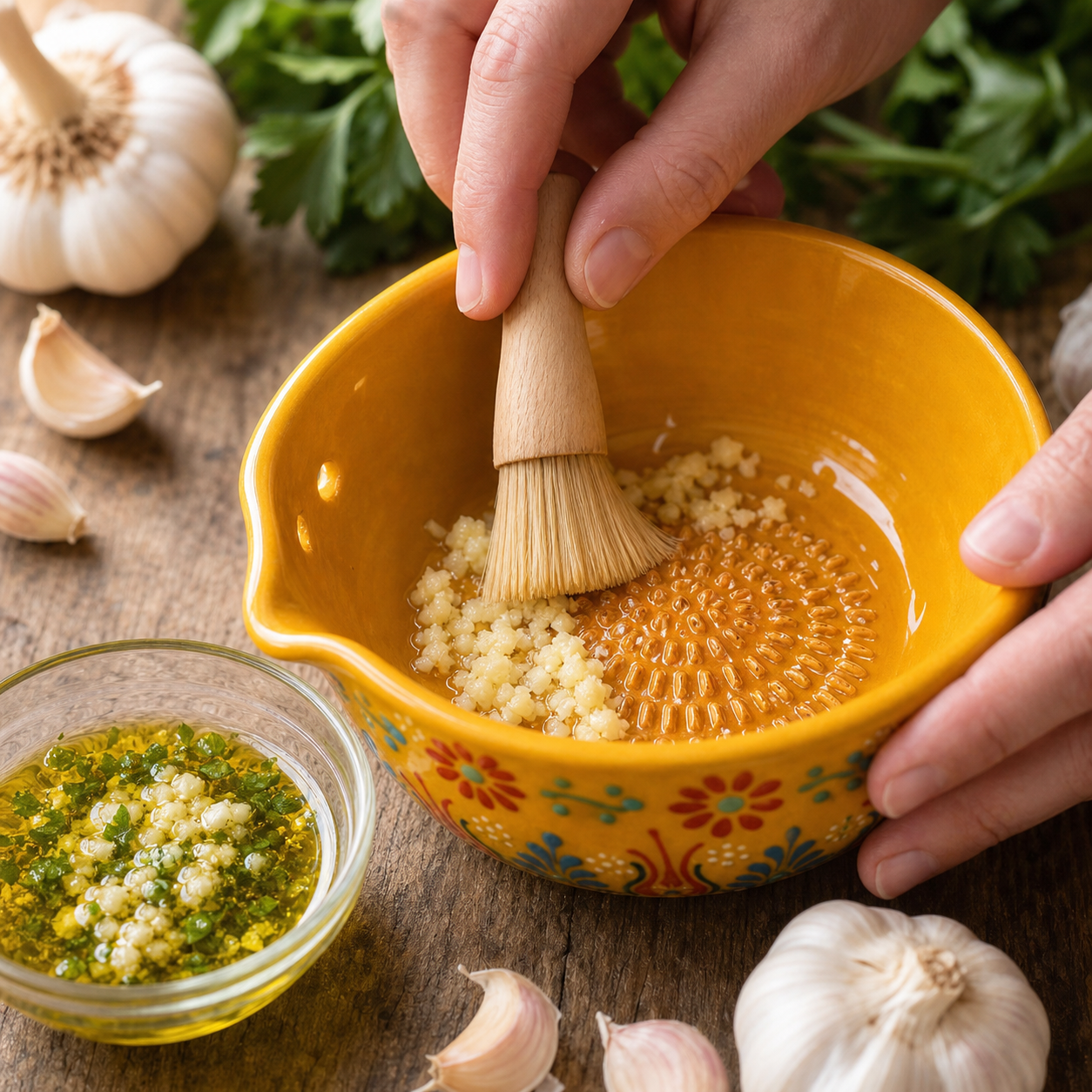 2-in-1 Turkish Ceramic Garlic Grater & Herb Stripper Bowl – Handmade Kitchen Essential