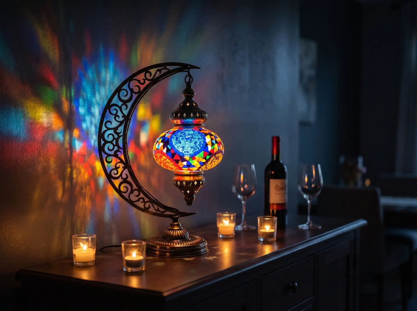 Turkish Mosaic Crescent Lamp