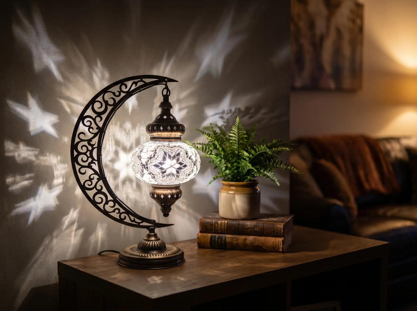 Turkish Mosaic Crescent Lamp