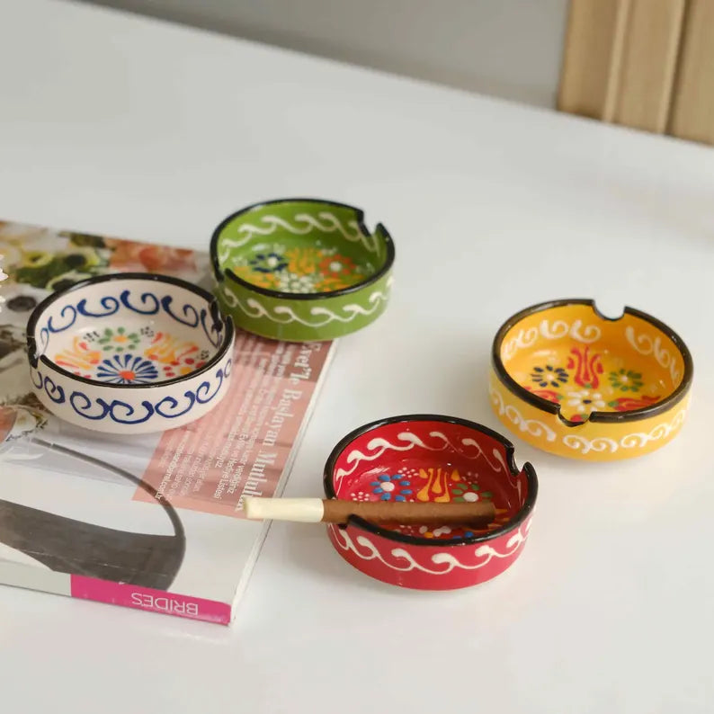 Turkish Hand-Painted 3.1" Ceramic Ashtrays