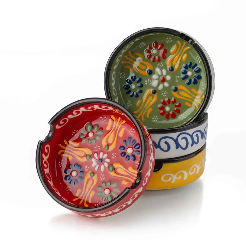 Turkish Hand-Painted 3.1" Ceramic Ashtrays