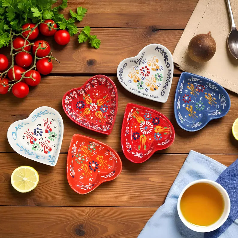 Set of 6 - Heart Shape Turkish Ceramic Bowl