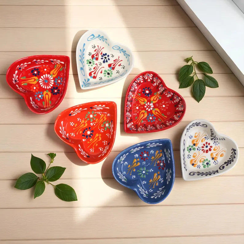 Set of 6 - Heart Shape Turkish Ceramic Bowl
