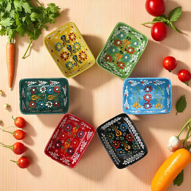 Set of 6 - Rectangular Turkish Ceramic Bowls