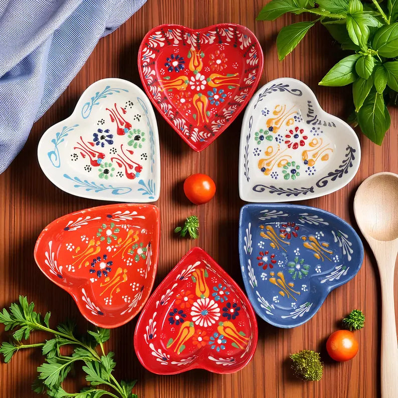 Set of 6 - Heart Shape Turkish Ceramic Bowl
