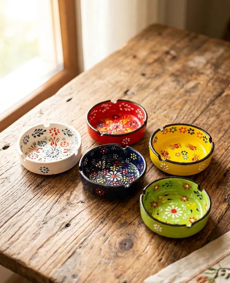 Turkish Hand-Painted 3.1" Ceramic Ashtrays