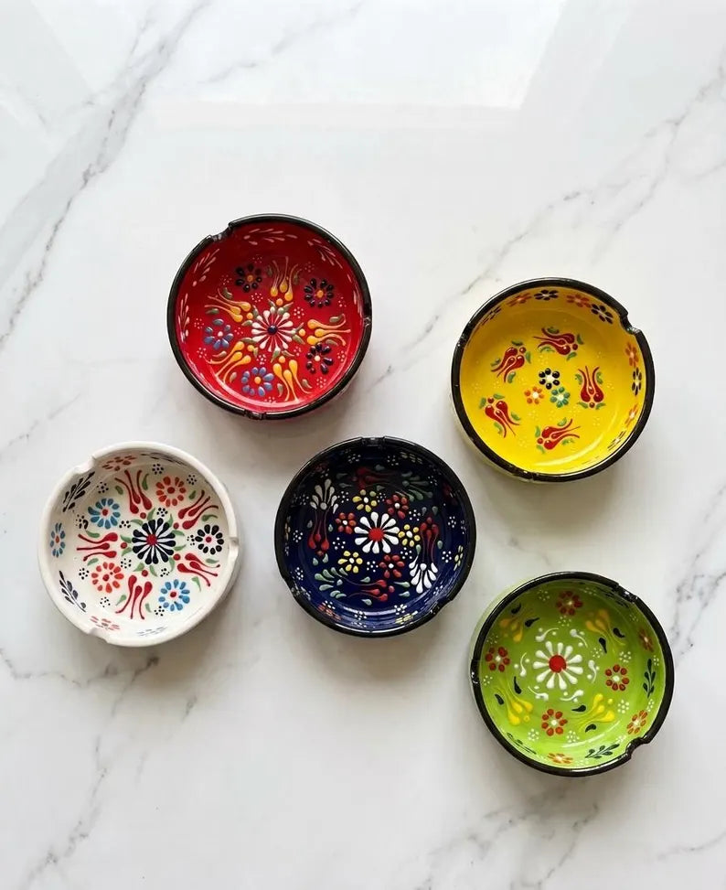 Turkish Hand-Painted 3.1" Ceramic Ashtrays